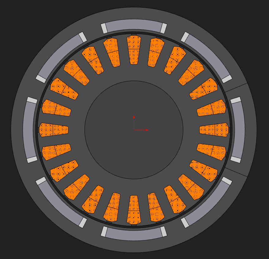 24-slot / 8-pole interior-PM outrunner on a drawn rotor, 120 mm across