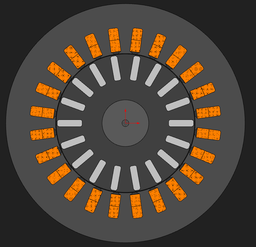 24-slot / 18-bar 4-pole induction machine with skewed rotor bars