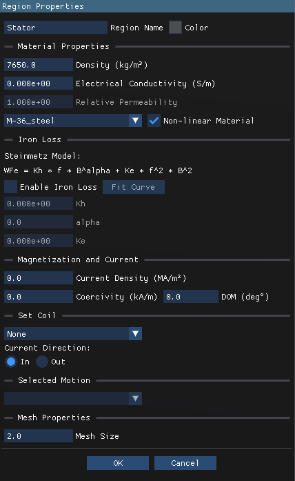 IM Stator Core Properties