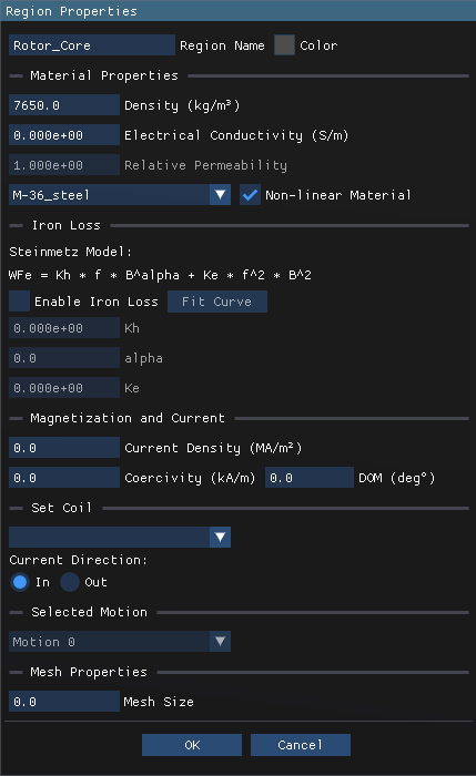 PMSM Rotor Core Properties