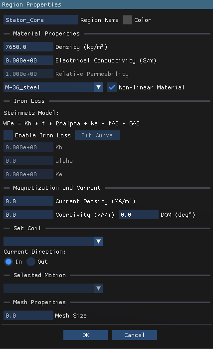 PMSM Stator Core Properties