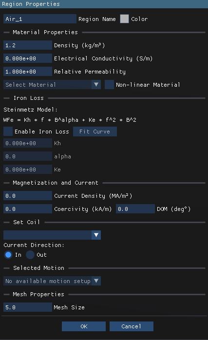 Eddy Current Air Region Properties