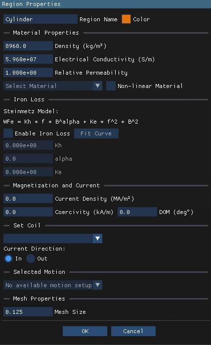 Eddy Current Copper Region Properties